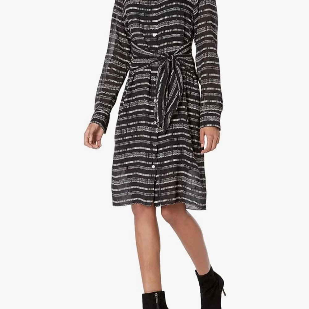Theory Black and White Striped Shirt Dress